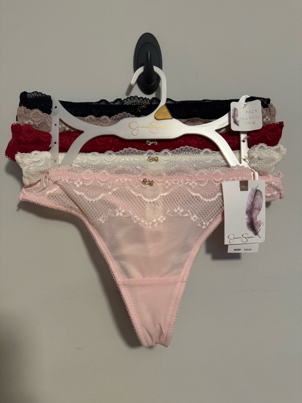 Jessica Simpson Lace Thong Bundle in Black, Red, Blush, White, Taupe